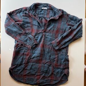Free People CP Shades Plaid Long-Sleeve Pullover - Blue & Burgundy